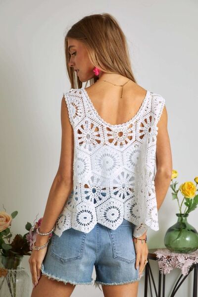 ADORA White Crochet Wide Strap Knit Cover Up Cover-Ups