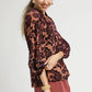 Umgee Floral Velvet Blouse with Balloon Sleeves