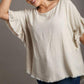 Umgee Full Size Raw Hem Ruffle Short Sleeve Blouse Plus Size Blouses