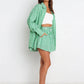 Green and white striped oversized button-up shirt in relaxed fit from Striped Dropped Shoulder Set