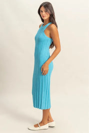 HYFVE Round Neck Blue Bodycon Ribbed Knit Dress | Tank Dresses Daverri Fashions