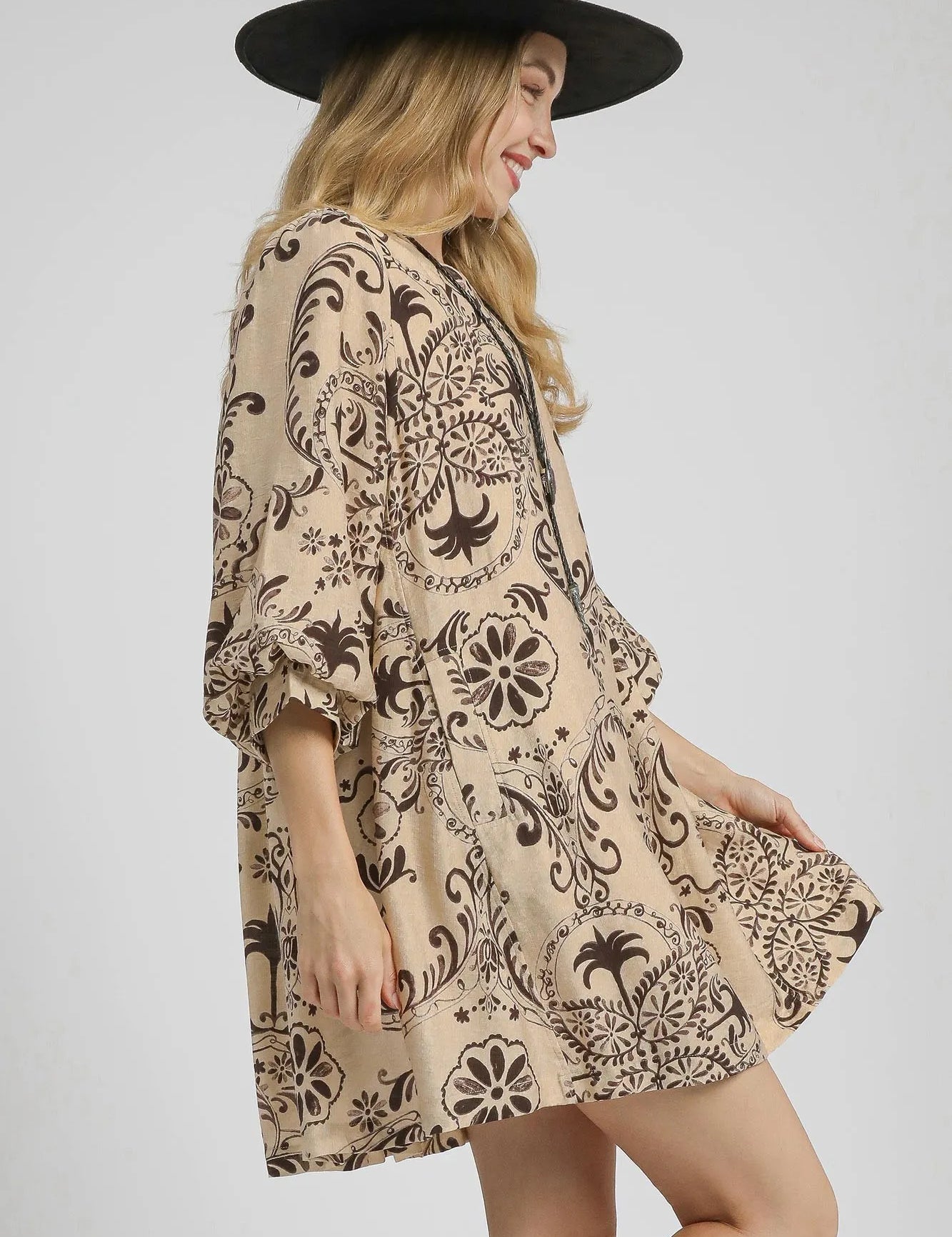 Umgee Boho Printed Balloon Sleeve Mini Dress | Mini Dresses Daverri Fashions