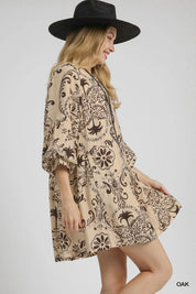 Umgee Boho Printed Balloon Sleeve Mini Dress | Mini Dresses Daverri Fashions
