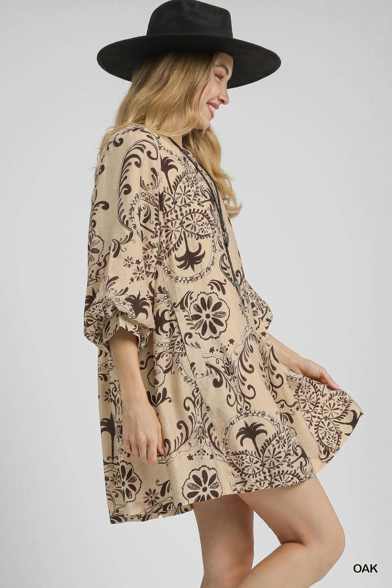 Umgee Boho Printed Balloon Sleeve Mini Dress Mini Dresses
