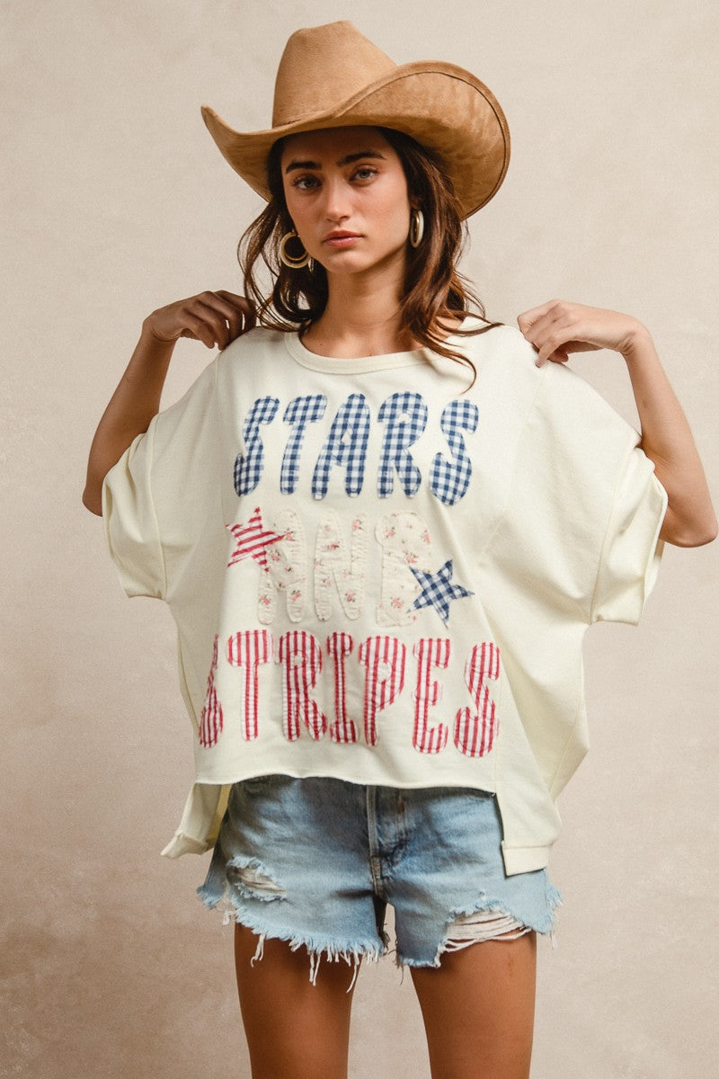 BiBi off-white oversized stars and stripes patchwork t-shirt