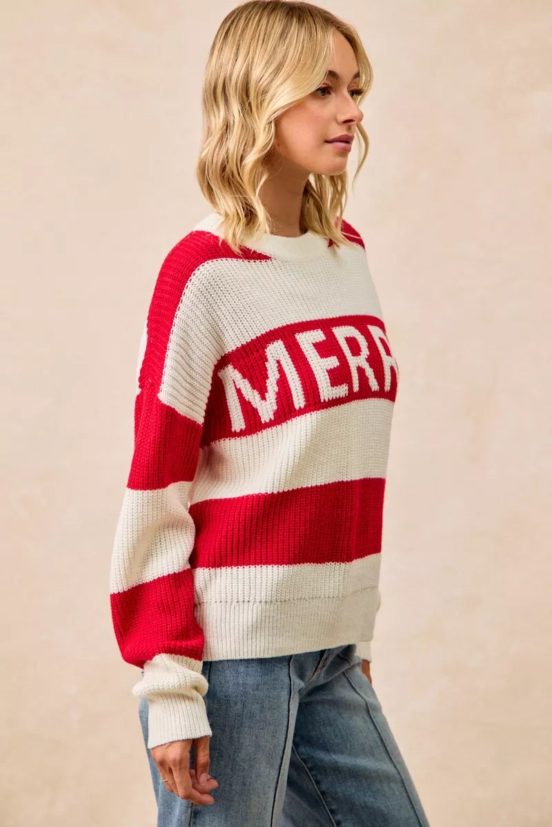 BiBi Christmas Merry Lettering Sweater | Sweaters Daverri Fashions