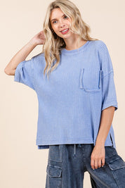 Mineral Wash Waffle Knit Short Sleeve Top