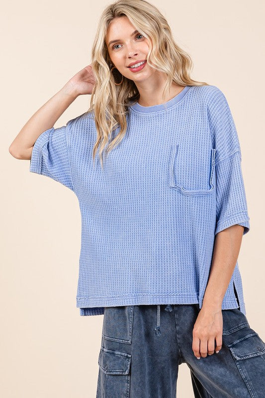 Mineral Wash Waffle Knit Short Sleeve Top