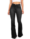 Full size high-waisted bootcut plus size black flared denim jeans, five-pocket button closure