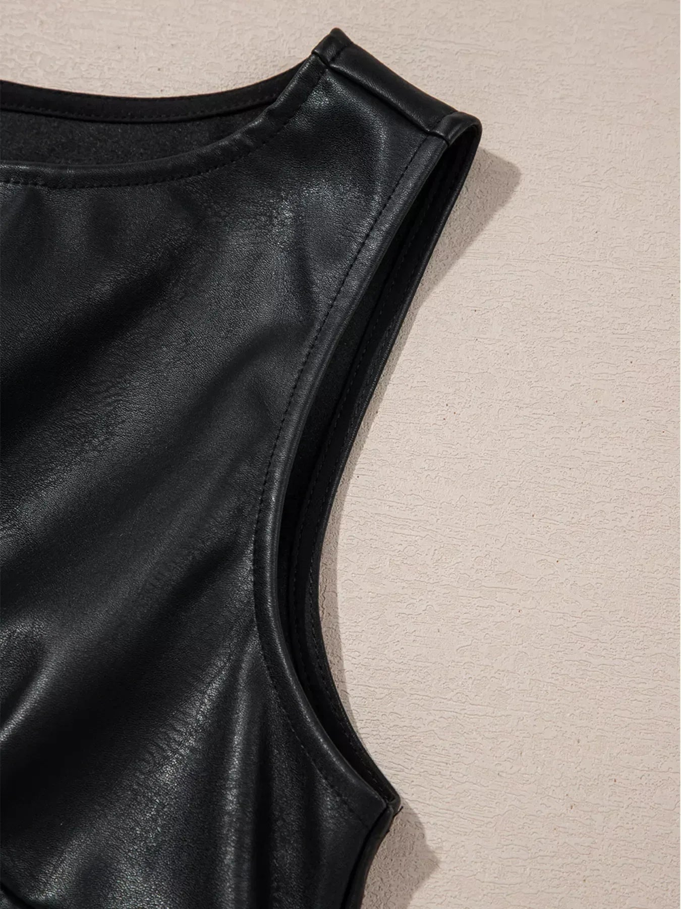 Vegan Leather Sleeveless Mini Dress - DAVERRI FASHIONS