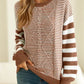Striped Round Neck Dropped Shoulder Sweater - DAVERRI FASHIONS