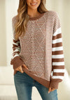 Striped Round Neck Dropped Shoulder Sweater - DAVERRI FASHIONS