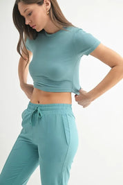 MONO B Essential Micro-ribbed Cropped Athleisure Tee | Daverri Fashions