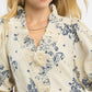 Umgee floral embroidered blouse in cream and navy with ruffle trim