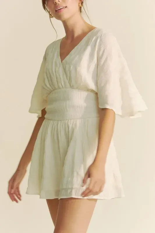 Davi & Dani Batwing Sleeve Waist Belt Romper - DAVERRI FASHIONS