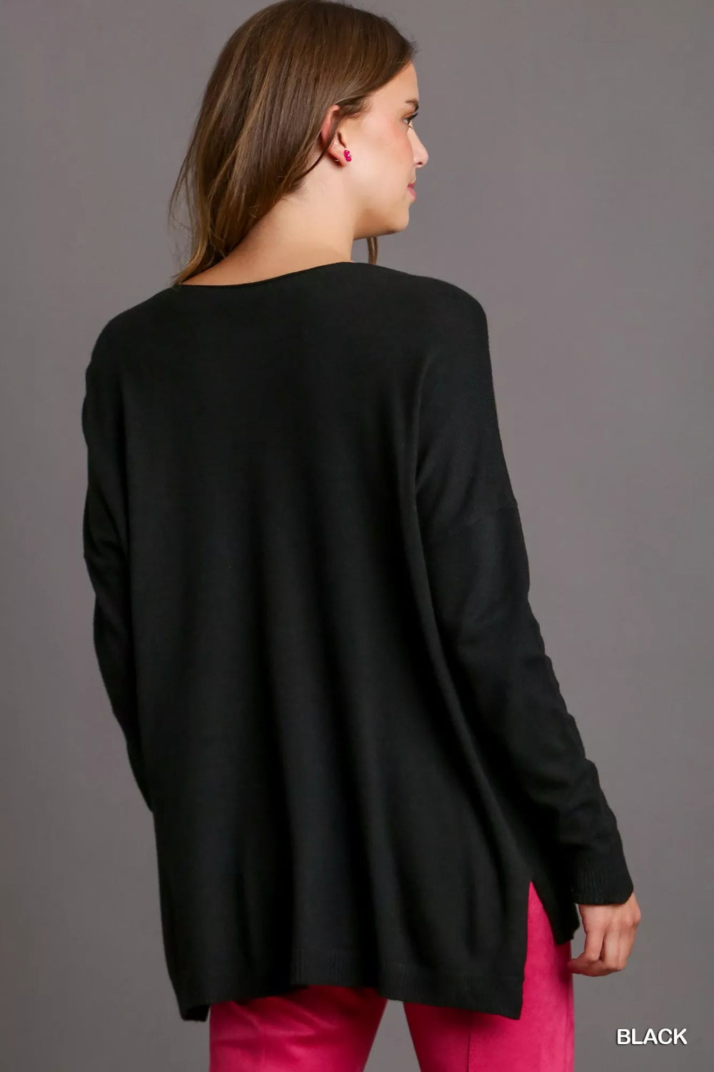 Umgee V-Neck High Low Hem Knit Top with Side Slit | Knit Tops Daverri Fashions