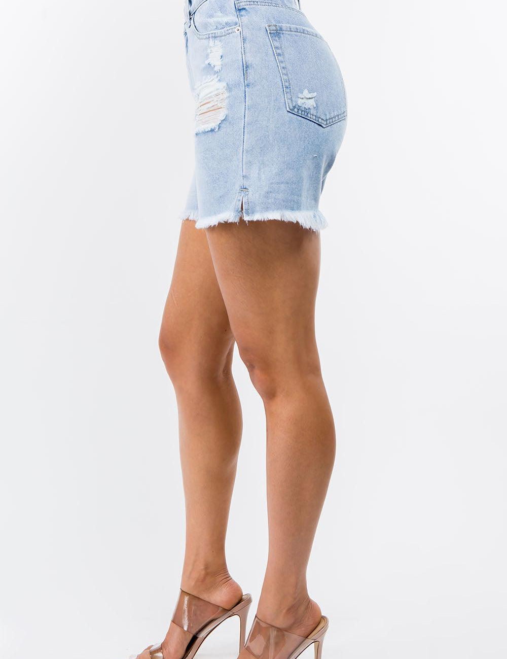 High Waist Distressed Raw Hem Denim Shorts Shorts