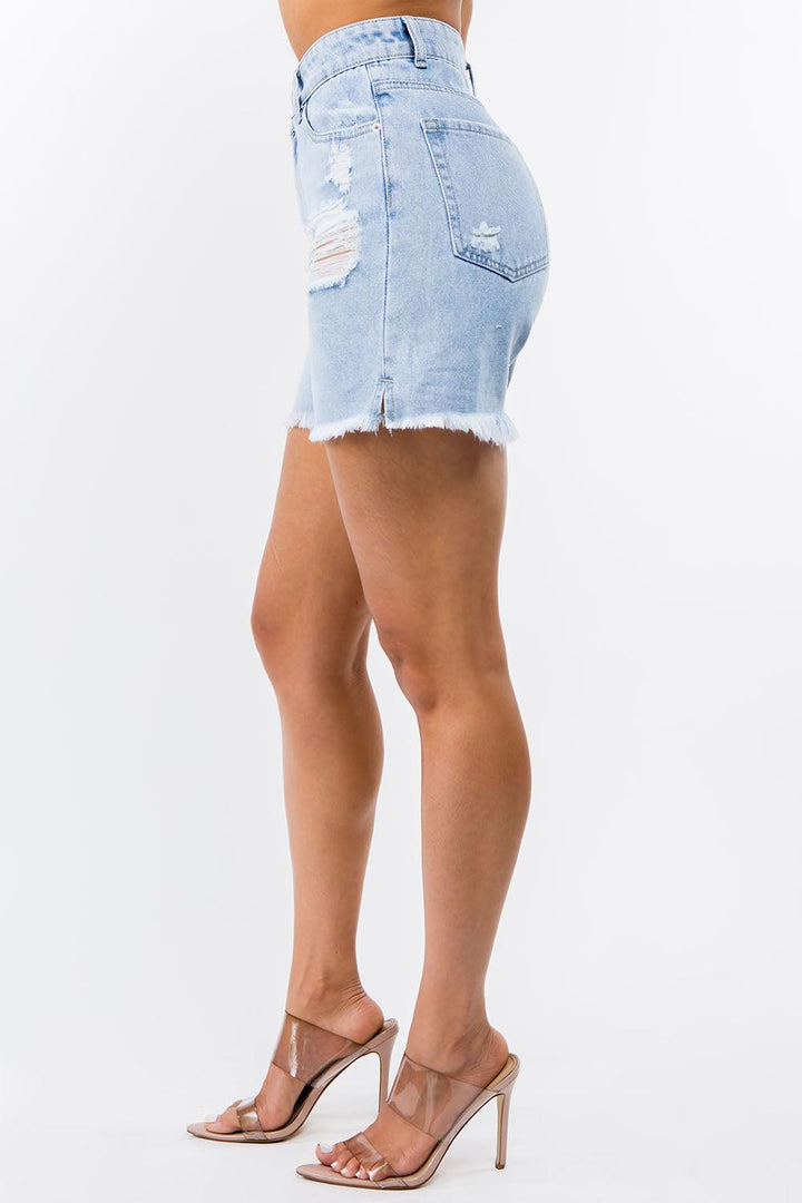 High Waist Distressed Raw Hem Denim Shorts Shorts