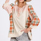 SAGE + FIG Exposed Seam Button Detail Plaid Top PINK Tops