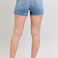 Judy Blue Full Size High Waist Denim Shorts W/stitch Over Destroy Detail Plus Size Denim Shorts