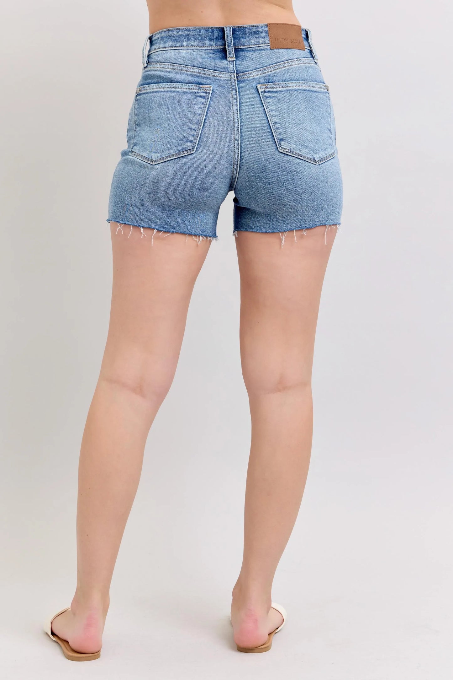 Judy Blue Full Size High Waist Denim Shorts W/stitch Over Destroy Detail Plus Size Denim Shorts