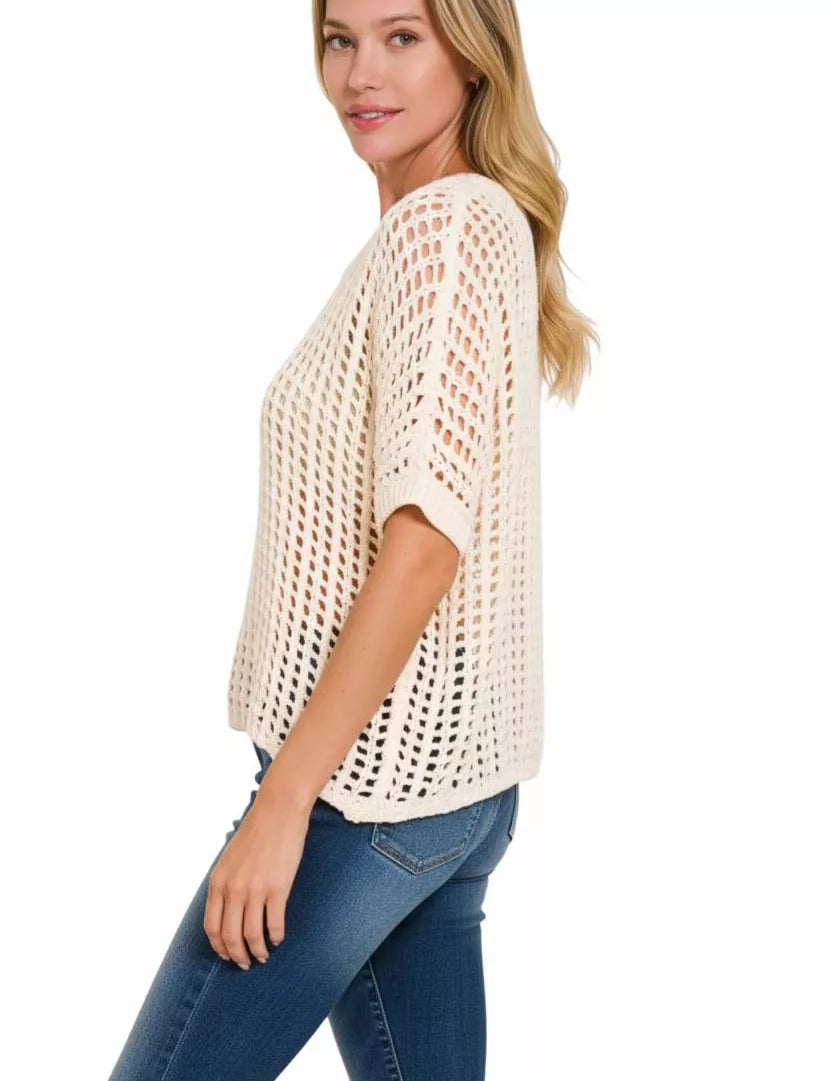 Zenana Fish Net Short Sleeve Crochet Knit Cover Up | Daverri Fashions