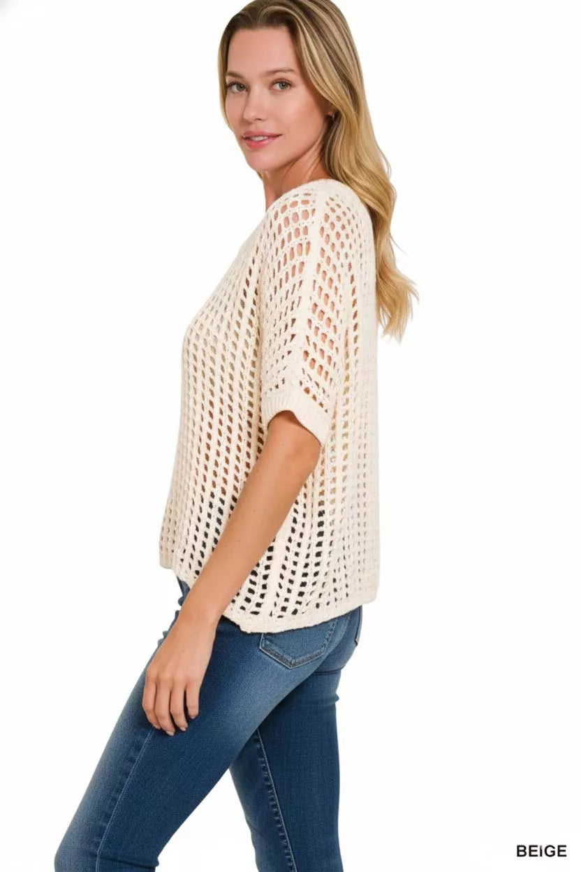 Zenana Fish Net Short Sleeve Crochet Knit Cover Up | Daverri Fashions
