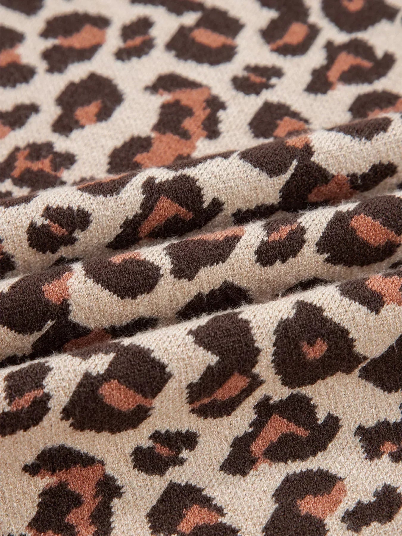 Leopard Print High Neck Shift Mini Sweater Dress - DAVERRI FASHIONS