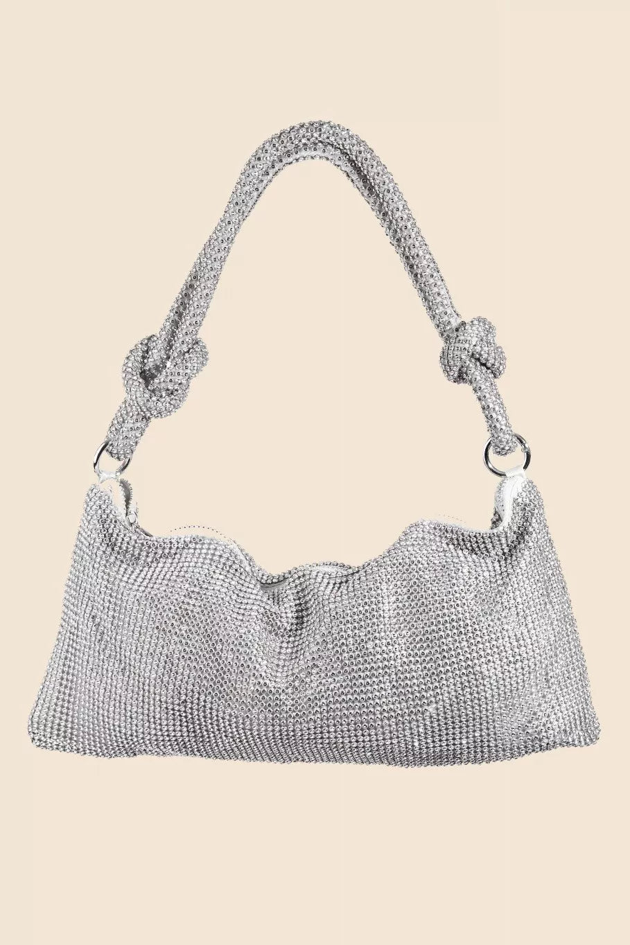 Silver One Size Fame Rhinestone Studded Hobo Bag | Hobo Bags Daverri Fashions