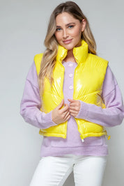 Snobbish Zip Up Turtleneck Shiny Quilted Vest | Vest jackets Daverri Fashions