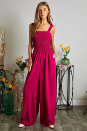 MAGENTA S ADORA Smocking Top Wide Leg Jumpsuit | Jumpsuits Daverri Fashions