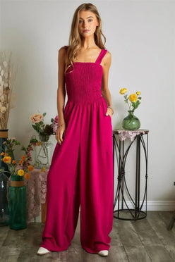 ADORA Smocking Top Wide Leg Jumpsuit - DAVERRI FASHIONS