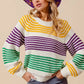 Vibrant SO ME Mardi Gras knitted raglan sweater with colorful stripes