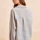 BiBi Flower Jacquard Knit Patch Pocket Stripe Shirt in soft gray-white stripes