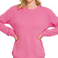 Zenana Full Size Raised Rib Round Neck Long Sleeve Top Plus Size - DAVERRI FASHIONS