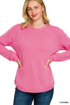 Zenana Full Size Raised Rib Round Neck Long Sleeve Top Plus Size - DAVERRI FASHIONS