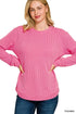 Zenana Full Size Raised Rib Round Neck Long Sleeve Top Plus Size - DAVERRI FASHIONS