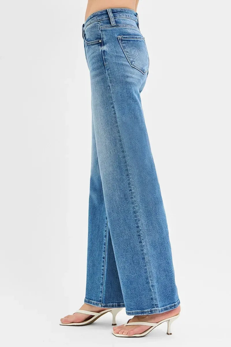RISEN Full Size Low Rise Wide Leg Jeans - DAVERRI FASHIONS