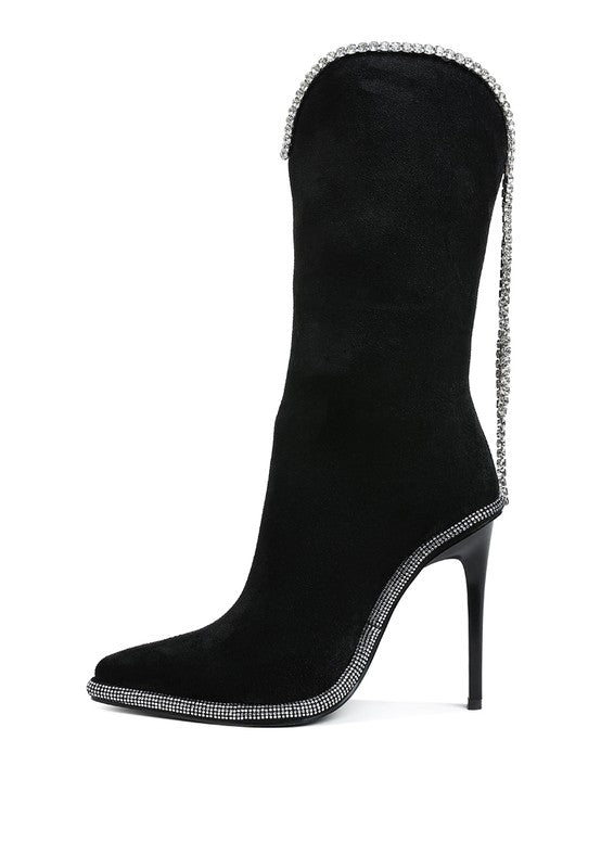 Ashipa Diamante Chain Detail Calf Boots | Boots Daverri Fashions