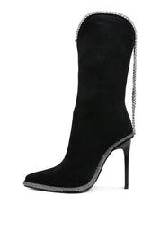 Ashipa Diamante Chain Detail Calf Boots | Boots Daverri Fashions