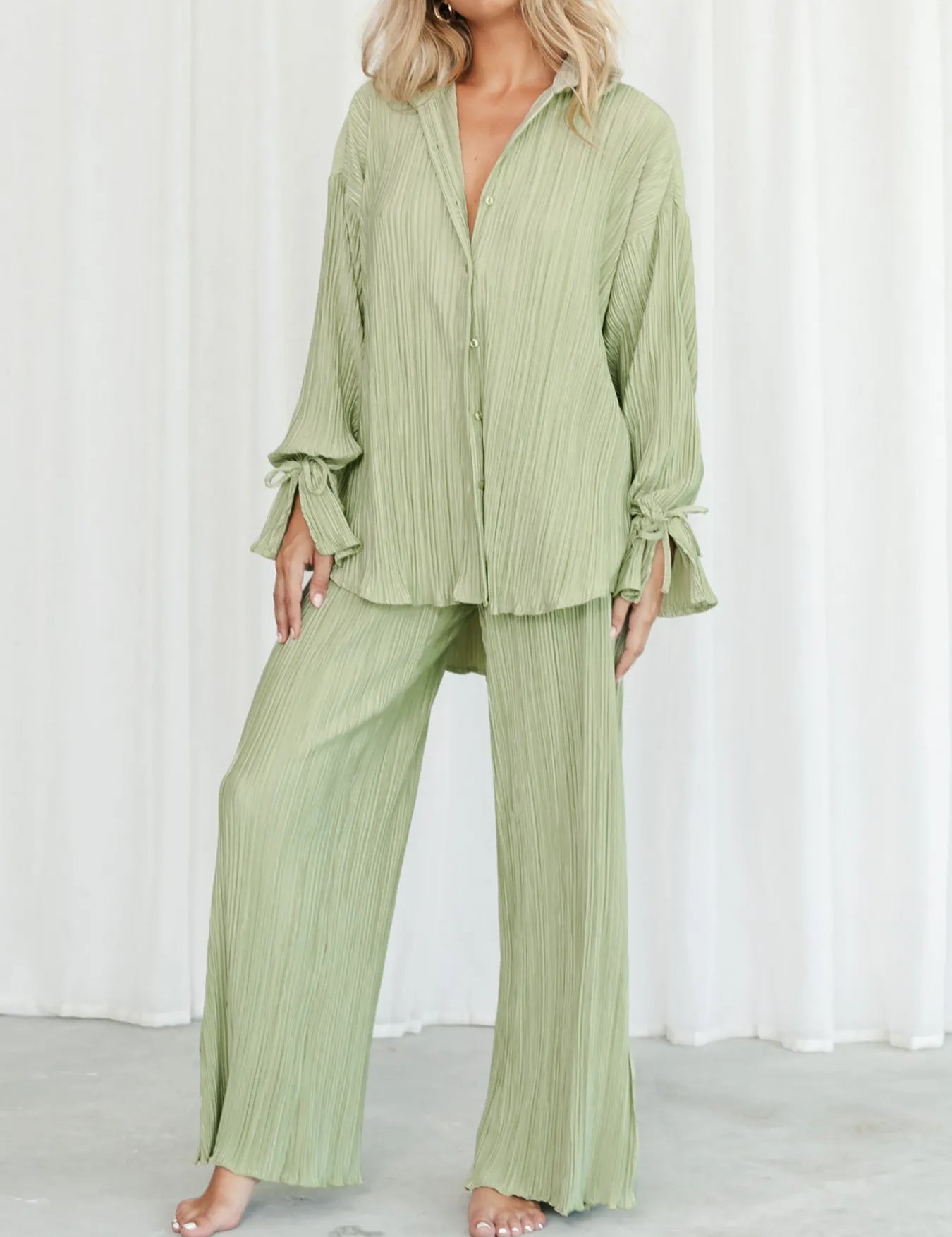 Button Up Long Sleeve Top and Pants Set | Outfit Sets Daverri Fashions