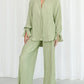 Button Up Long Sleeve Top and Pants Set - DAVERRI FASHIONS