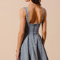SO ME Mineral Washed Bow Ribbon Denim Flare Dress Mini Dresses