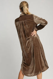 Umgee Texture Curved Hem Button Down Shirt Dress | Daverri Fashions