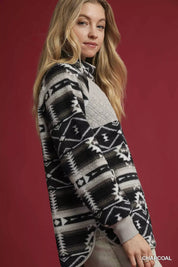 Umgee Aztec Print Sherpa Pullover | Tops Daverri Fashions
