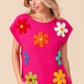 BiBi Flower Round Neck Cap Sleeve Knit Top Size L Tops