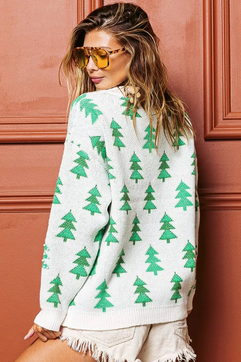 BiBi Pearl Beads Tree Pattern Christmas Sweater | Daverri Fashions