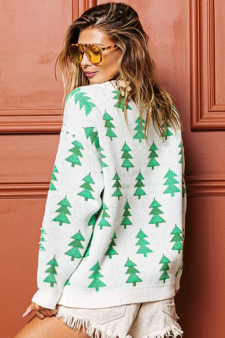 BiBi Pearl Beads Tree Pattern Christmas Sweater | Daverri Fashions