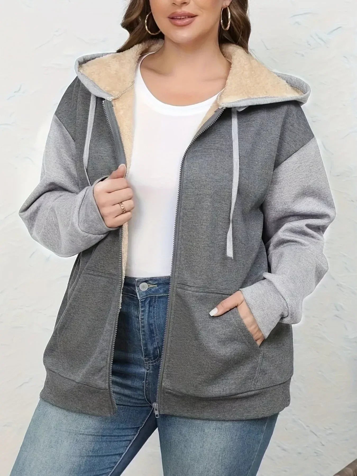 Full Size Sherpa Lined Zip-Up Hoodie - DAVERRI FASHIONS