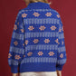 Umgee Floral Patterned Jacquard Quarter-Zip Pullover Sweater Ocean - DAVERRI FASHIONS
